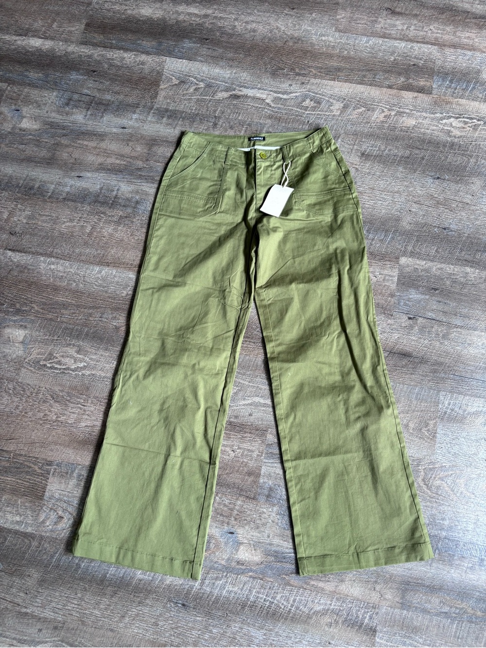 New! Flamingals High-Rise Olive Wide-Leg Jeans for Women M